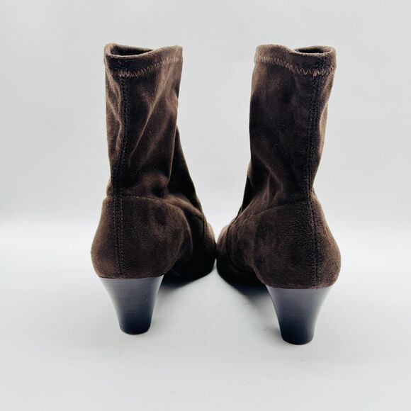 Donald Pliner Boots Womens 8 Ankle Bootie Brown Suede Stretch Heels Sock Bootie - Picture 8 of 11